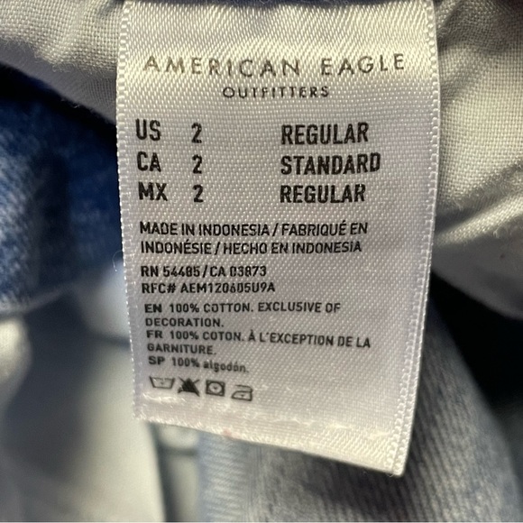 American Eagle Baggy Jeans Womens 2 High Rise Straight Leg Blue Denim Distressed - Picture 9 of 10